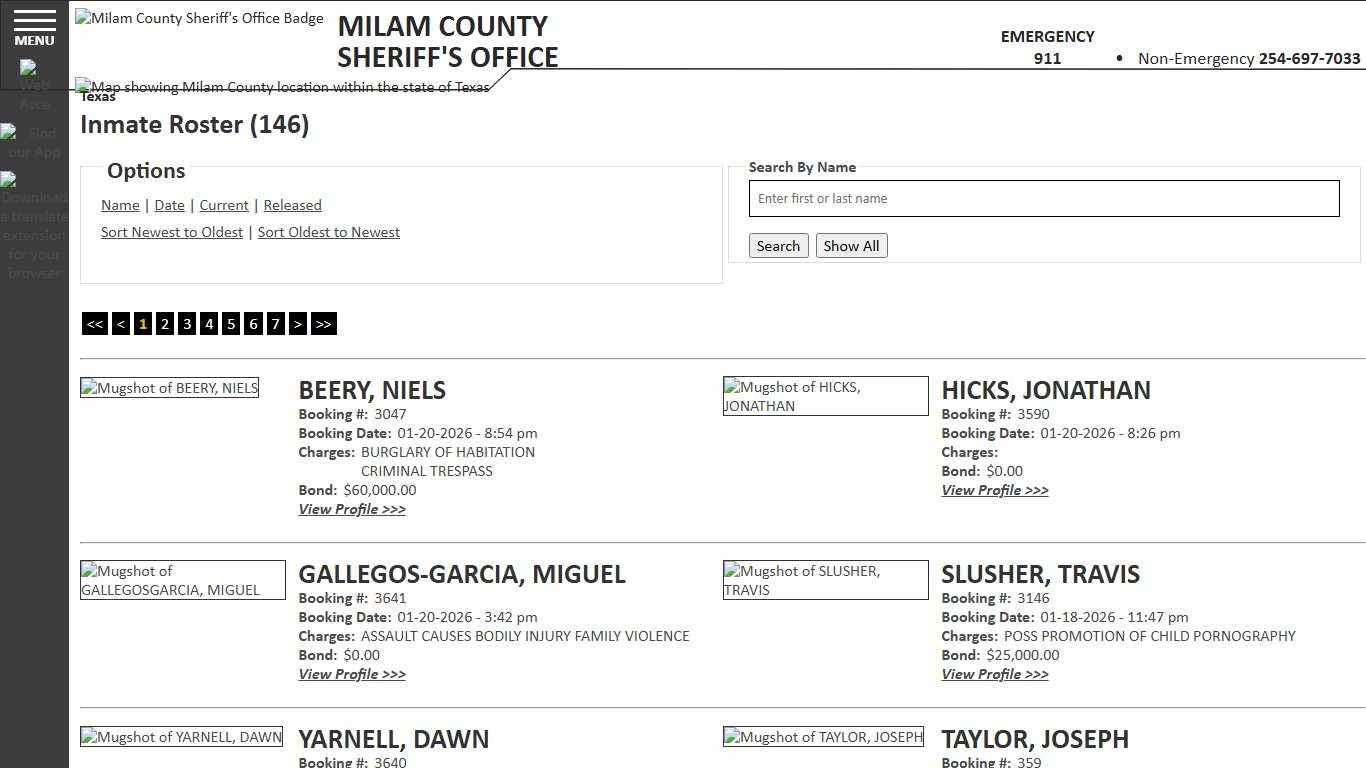 Inmate Roster - Current Inmates Booking Date Descending - Milam County Sheriff TX