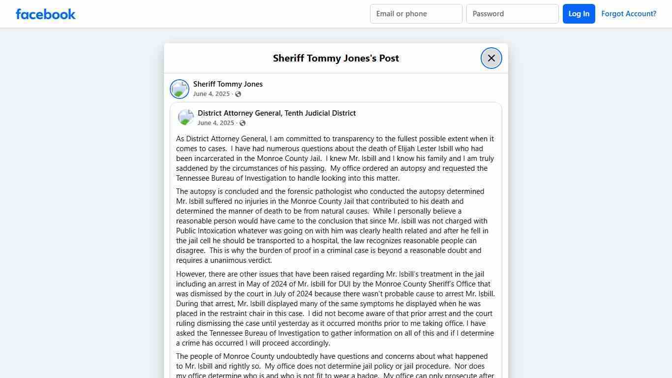 Sheriff Tommy Jones | Facebook